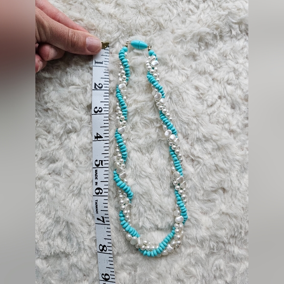 Vintage Avon Faux Turquoise Pearl Torsade Intertwined Rope Necklace, Choker - Picture 7 of 7
